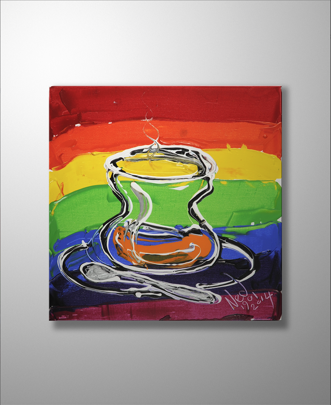 yedi renkli çay bardağı kanvas tablo